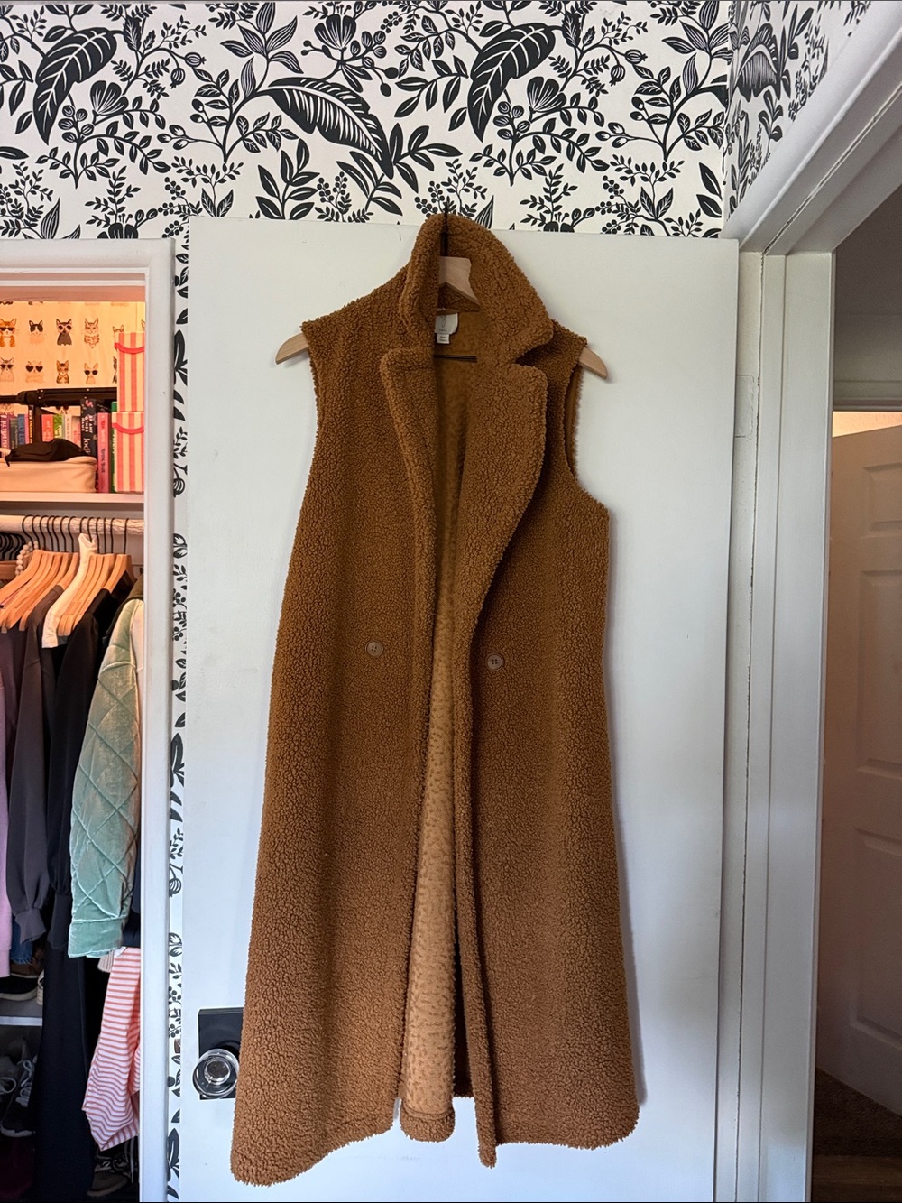 Joie Sleeveless Teddy Longline Vest - Camel Brown